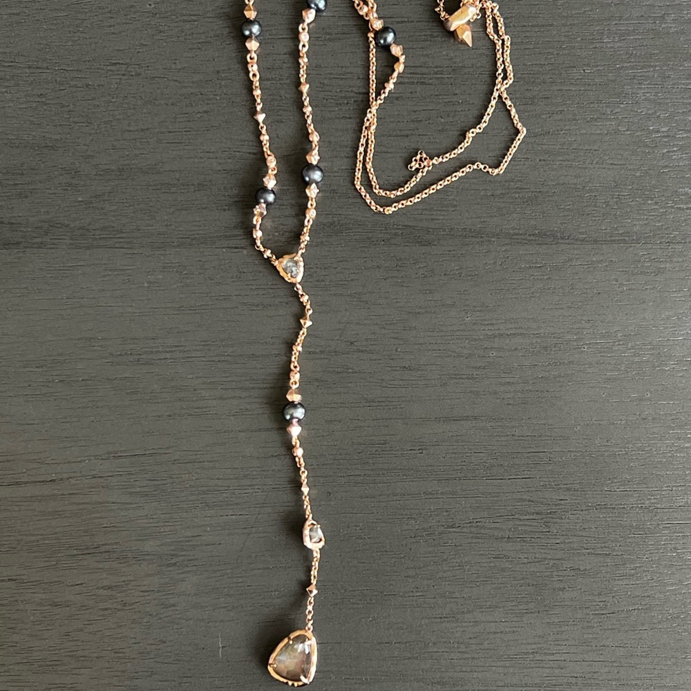 Kendra Scott Adjustable Y-Necklace in Rose Gold.